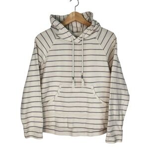 Fat Face Striped Pullover‎ Hoodie Cream Blue Striped Womens Size S Raglan Sleeve